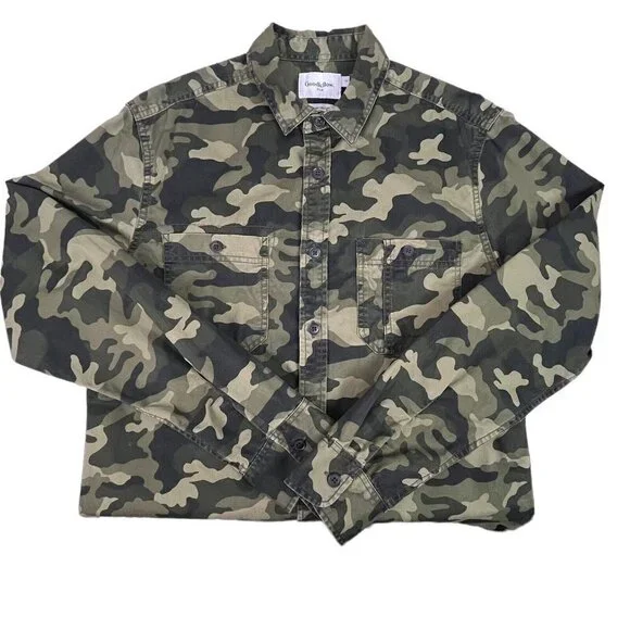 Goodfellow & Co Mens Camouflage Green Shirt Long Sleeve Button Front Medium - Picture 3 of 6